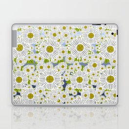 Retro Modern Spring Daisy Flowers On Blue Laptop Skin