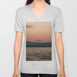 Mt. Hood Moonrise at Sunset V Neck T Shirt