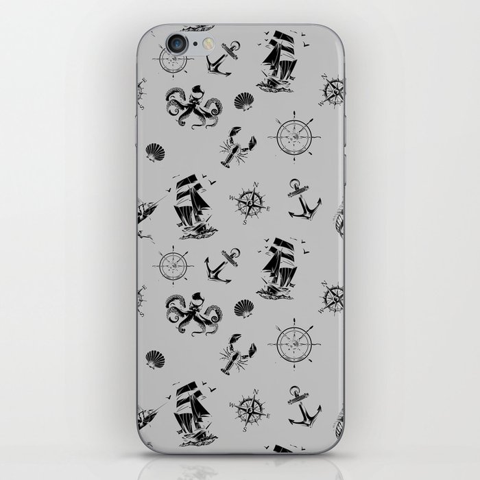 Light Grey And Black Silhouettes Of Vintage Nautical Pattern iPhone Skin