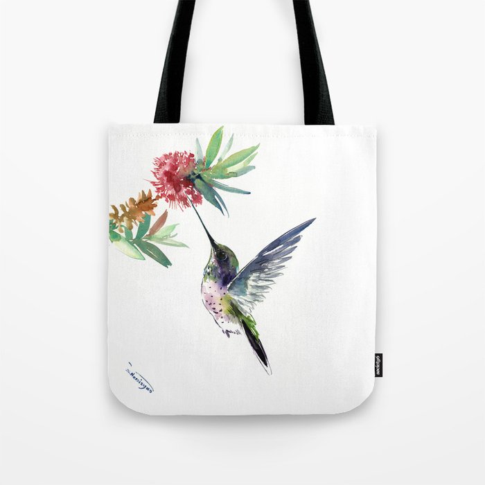 Hummingbird. elegant bird and flowers, minimalist bird art beautiful bird painting Tote Bag