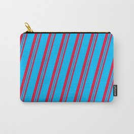 [ Thumbnail: Deep Sky Blue and Crimson Colored Lines/Stripes Pattern Carry-All Pouch ]