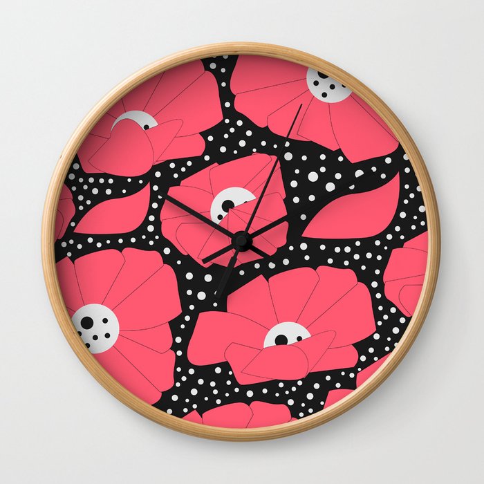 Poppies and dots Wall Clock