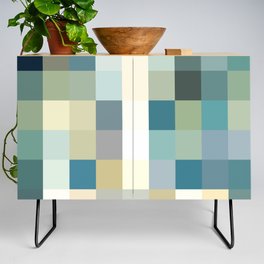 geometric pixel square pattern abstract background in blue green brown Credenza