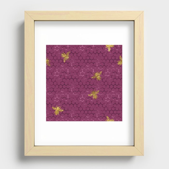 Burgundy Metallic Honeycomb Bees Pattern Recessed Framed Print