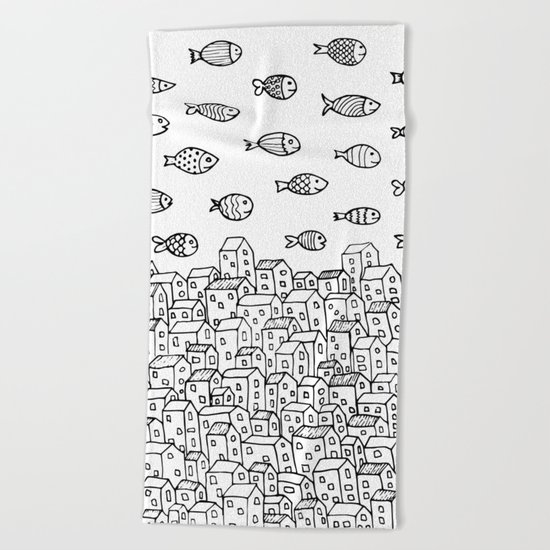 Underwater village Beach Towel