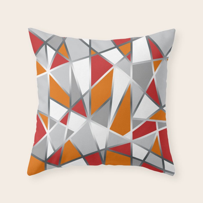 Geometric Shapes In Red Orange And Gray Throw Pillow By