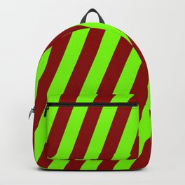 [ Thumbnail: Green & Dark Red Colored Lines Pattern Backpack ]