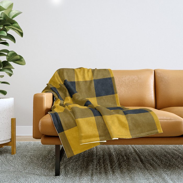 Yellow Black Buffalo Plaid Throw Blanket by Christyne Society6