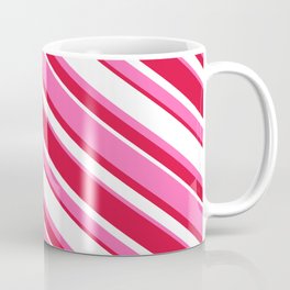 [ Thumbnail: Crimson, White & Hot Pink Colored Striped/Lined Pattern Coffee Mug ]