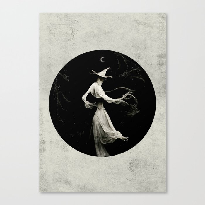 Witch Vintage Woman Black And White Art Print Canvas Print