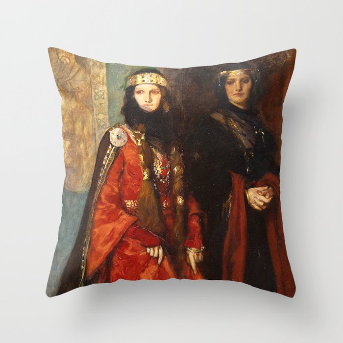 King Lear: Goneril and Regan, Act I, Scene I by Edwin Austin Abbey Throw Pillow