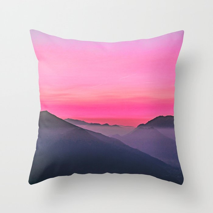  Pink Sunset Sky at Mountains Throw Pillow