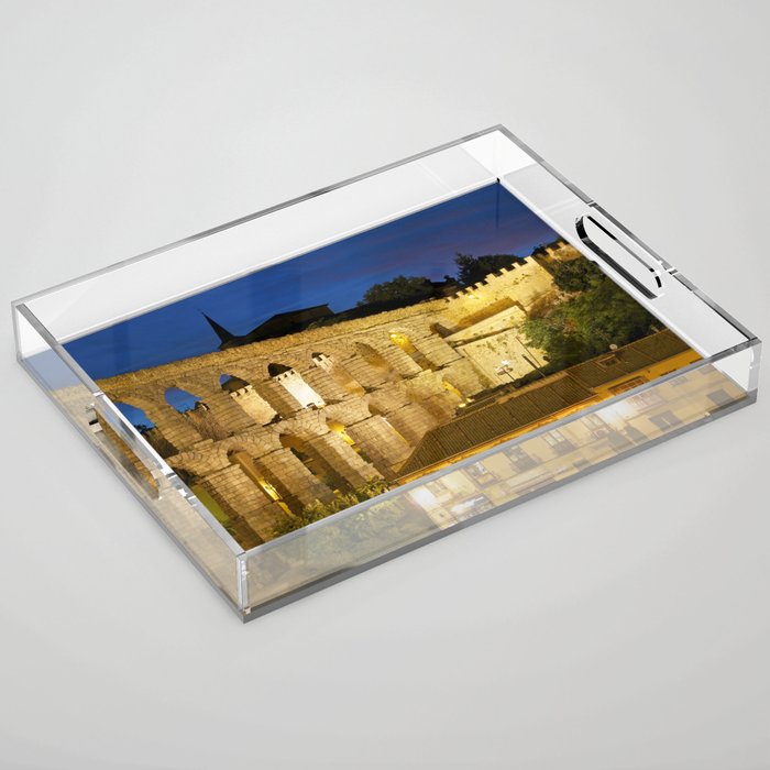 Beautiful ruins, Roman aqueduct and ancient city walls around Province of Segovia northwest of Madrid color photograph / photography Acrylic Tray