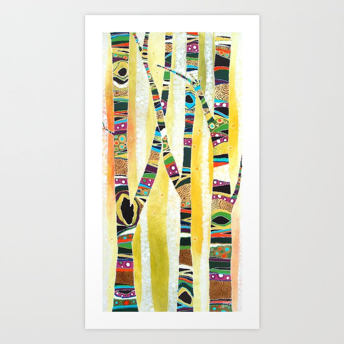 Runk Trees Birch Forest with Nest Art Print