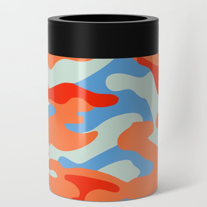 Camouflage Pattern Orange Blue Red Can Cooler