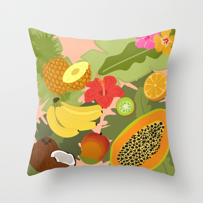 Tropical Fruits Throw Pillow