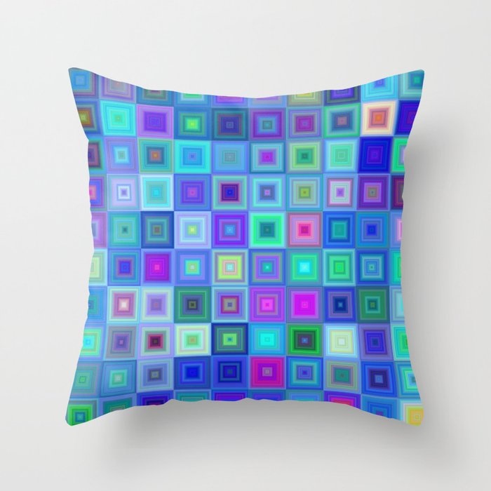 Blue square mosaic Throw Pillow