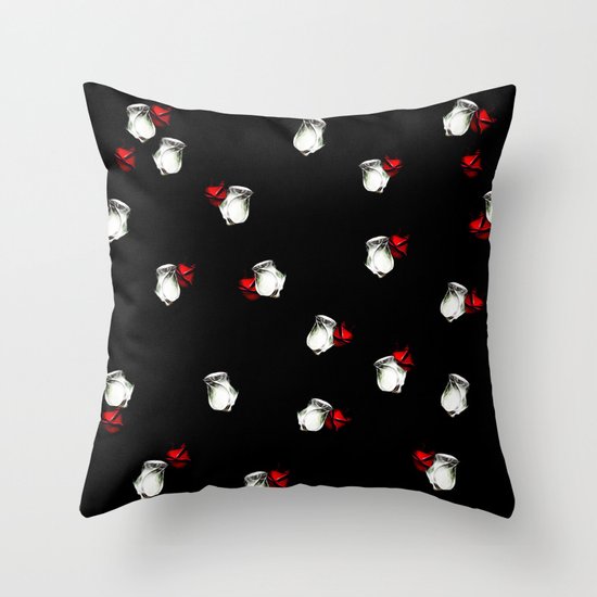 White and Red Roses on Black Background Throw Pillow by Gravityx9 Society6