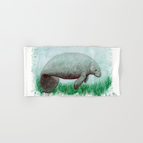 "The Manatee" by Amber Marine ~ Watercolor Painting, (c) 2015 Hand & Bath Towel