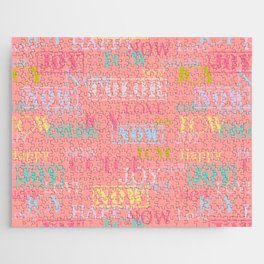 Enjoy The Colors - Colorful typography modern abstract pattern on peach pink color  Jigsaw Puzzle