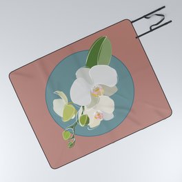 Orchid - Floral Art Design on Blue and Red Picnic Blanket