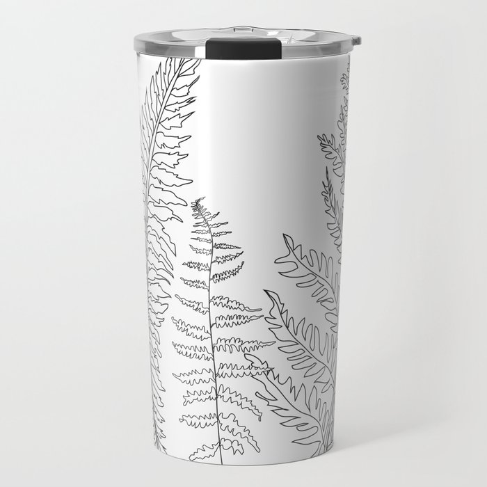 Minimal Line Art Fern Leaves Travel Mug