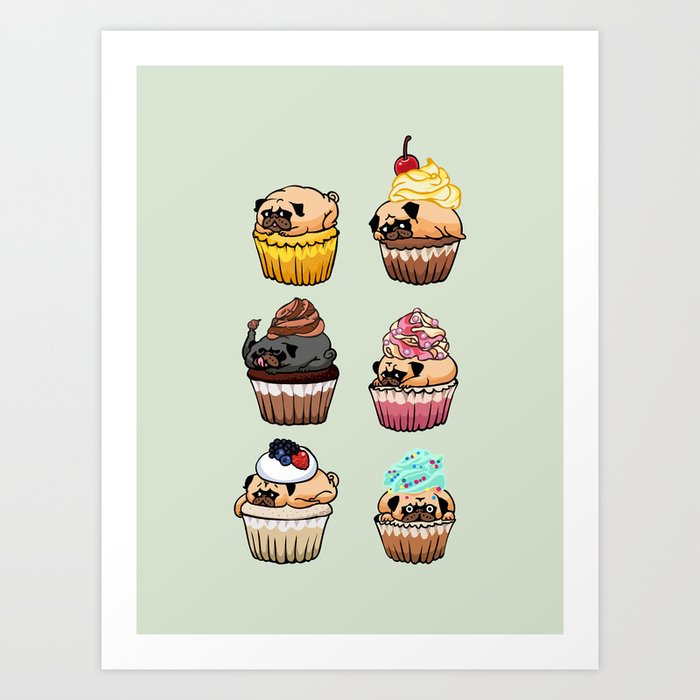 Cupcake Pugs Art Print