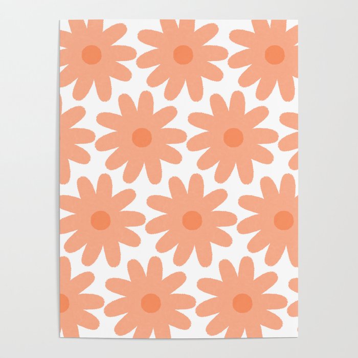 Crayon Flowers Smudgy Floral Pattern in Apricot and White Poster
