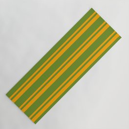 [ Thumbnail: Green & Orange Colored Lined/Striped Pattern Yoga Mat ]