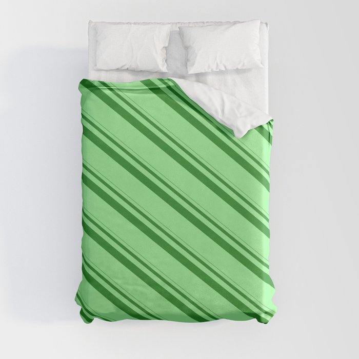 Forest Green & Green Colored Lined/Striped Pattern Duvet Cover