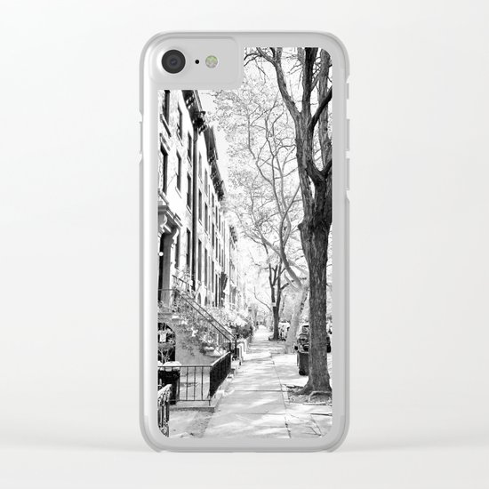 Cobble Hill Brooklyn Winter Black and White Brownstone Clear iPhone Case