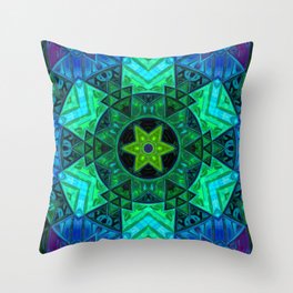 Mosaic Mandala Green and Blue Throw Pillow