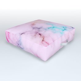 Rainbow (Faux) Marble Art Design On Pastel Pink Outdoor Floor Cushion