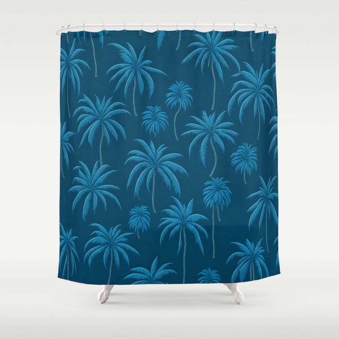 Blue Palm Tree Pattern Shower Curtain