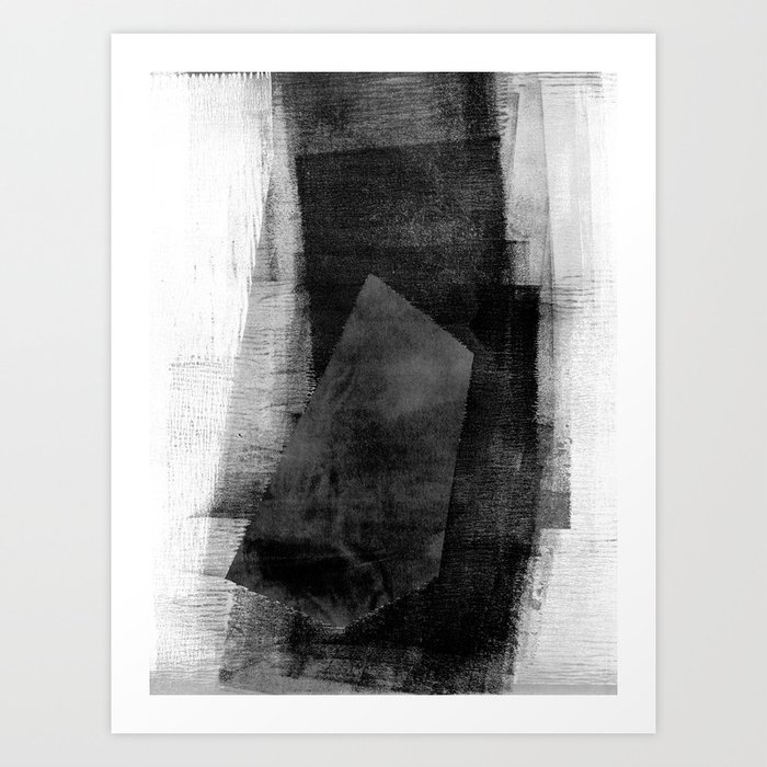 Dark Grey Geometric Shape Black And White Abstract Art Print By