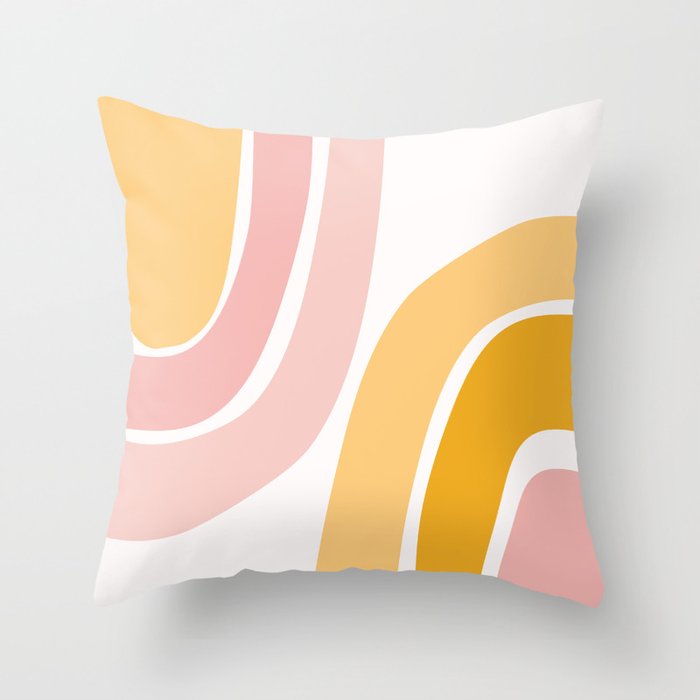 Abstract Shapes 37 in Mustard Yellow and Pale Pink Throw Pillow
