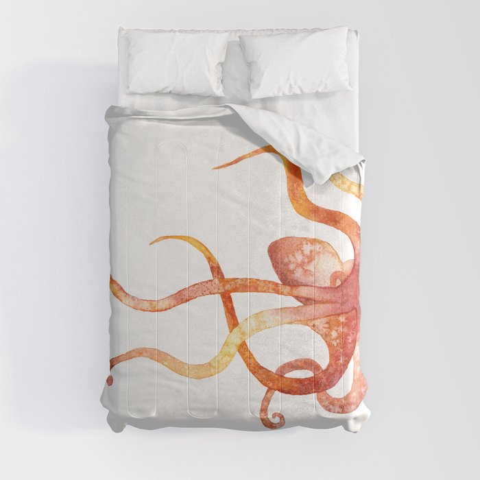 Watercolour Octopus - Red and Orange Comforter