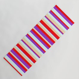[ Thumbnail: Red, Dark Orchid, Light Cyan, and Tan Colored Stripes Pattern Yoga Mat ]