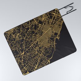 BARCELONA SPAIN GOLD ON BLACK CITY MAP Picnic Blanket