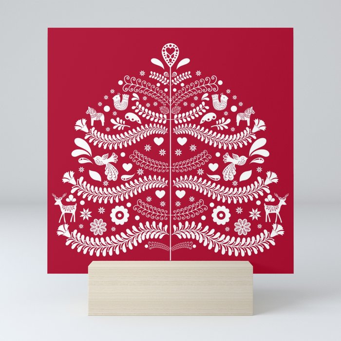 Scandinavian Folk Art Christmas Tree Mini Art Print By Gsallicat