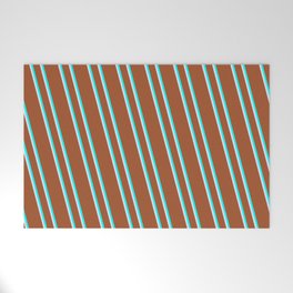 [ Thumbnail: Sienna, Cyan & Lavender Colored Lined Pattern Welcome Mat ]