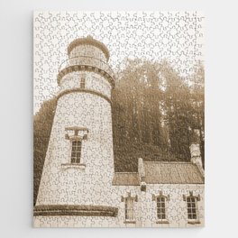 Oregon Coast Sepia Lighthouse Jigsaw Puzzle