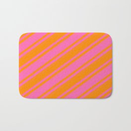 [ Thumbnail: Dark Orange & Hot Pink Colored Striped/Lined Pattern Bath Mat ]