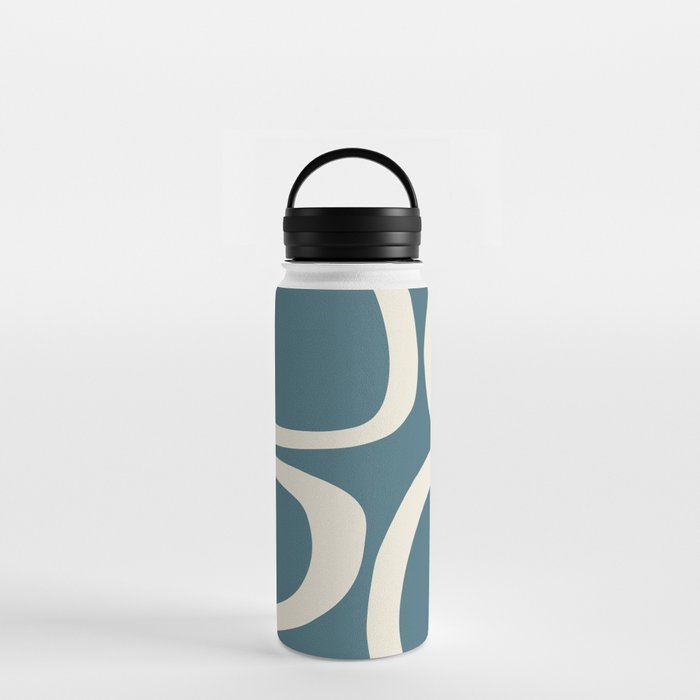 Mid Century Modern Funky Ovals Pattern Teal and Cream Water Bottle