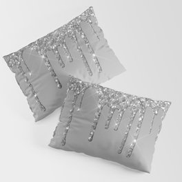 Gray & Silver Glitter Drips Pillow Sham