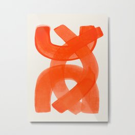 Mid Century Modern Abstract Painting Orange Watercolor Brush Strokes Metal Print