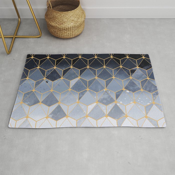 Blue Gold Hexagonal Pattern Rug By Printapix Society6