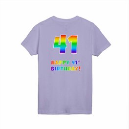 [ Thumbnail: HAPPY 41ST BIRTHDAY - Multicolored Rainbow Spectrum Gradient Kids T Shirt Kids T-Shirt ]