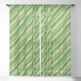 [ Thumbnail: Forest Green & Dark Khaki Colored Lines/Stripes Pattern Sheer Curtain ]