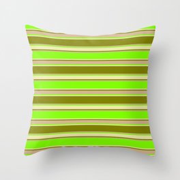 [ Thumbnail: Chartreuse, Pale Goldenrod, Green & Tan Colored Pattern of Stripes Throw Pillow ]